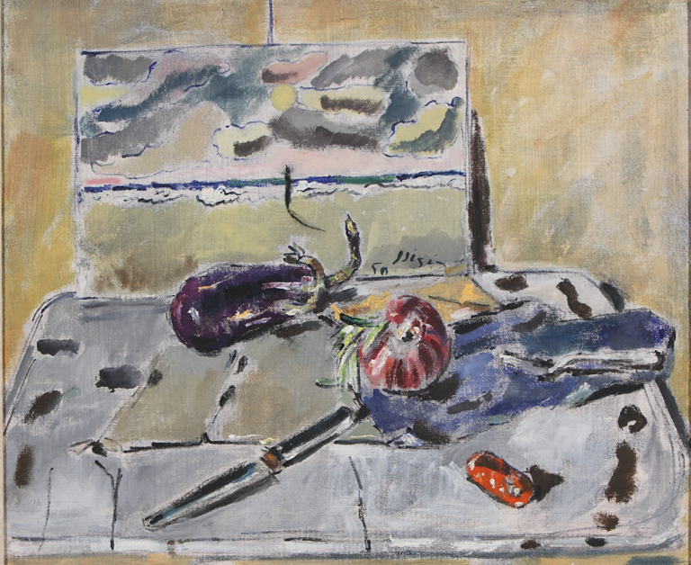 "Natura morta con melanzana e mela rossa" (dipinto), De Pisis Filippo (1950)